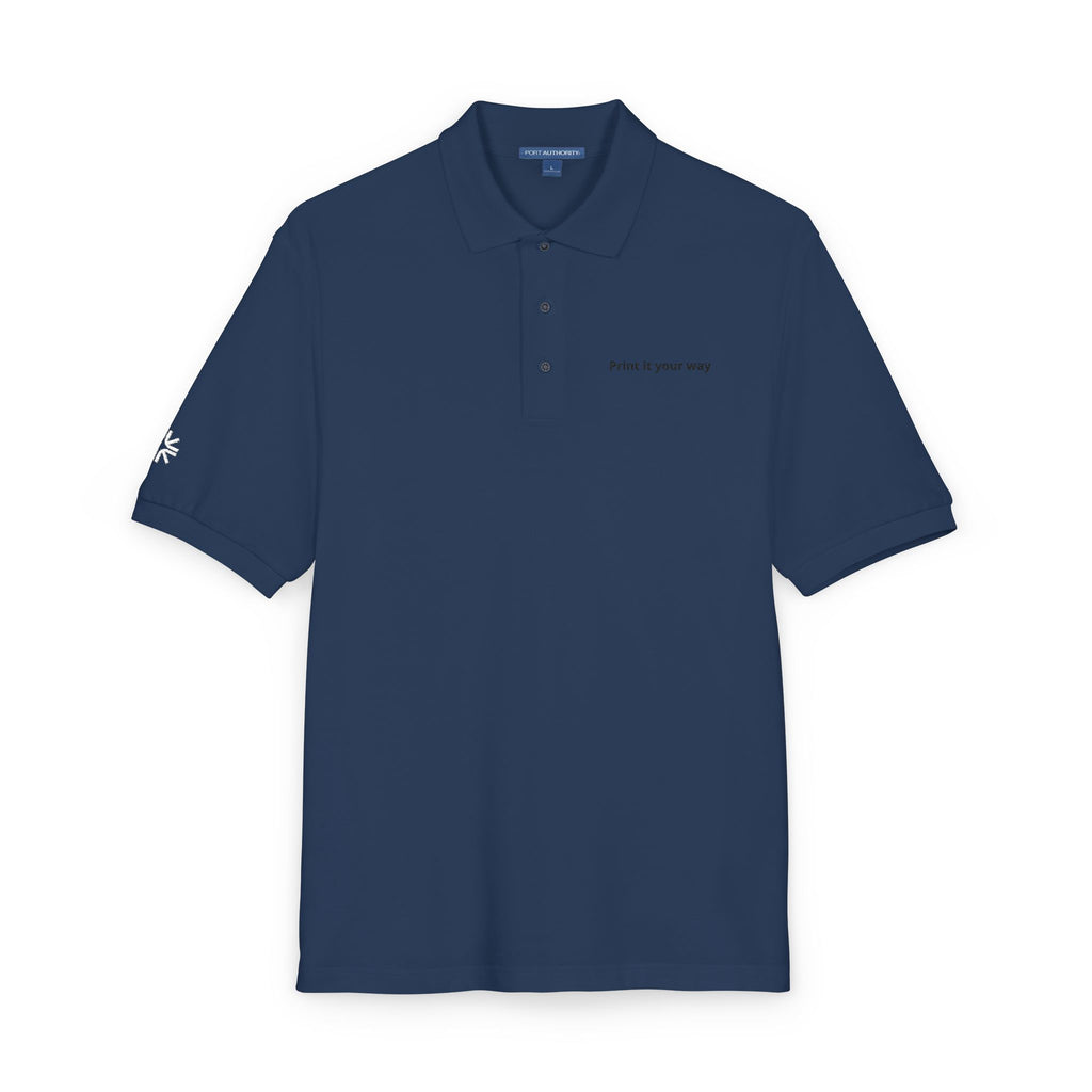 Embroidered Polo Shirt — Minimal "Point & Gaze Away" Chest Text