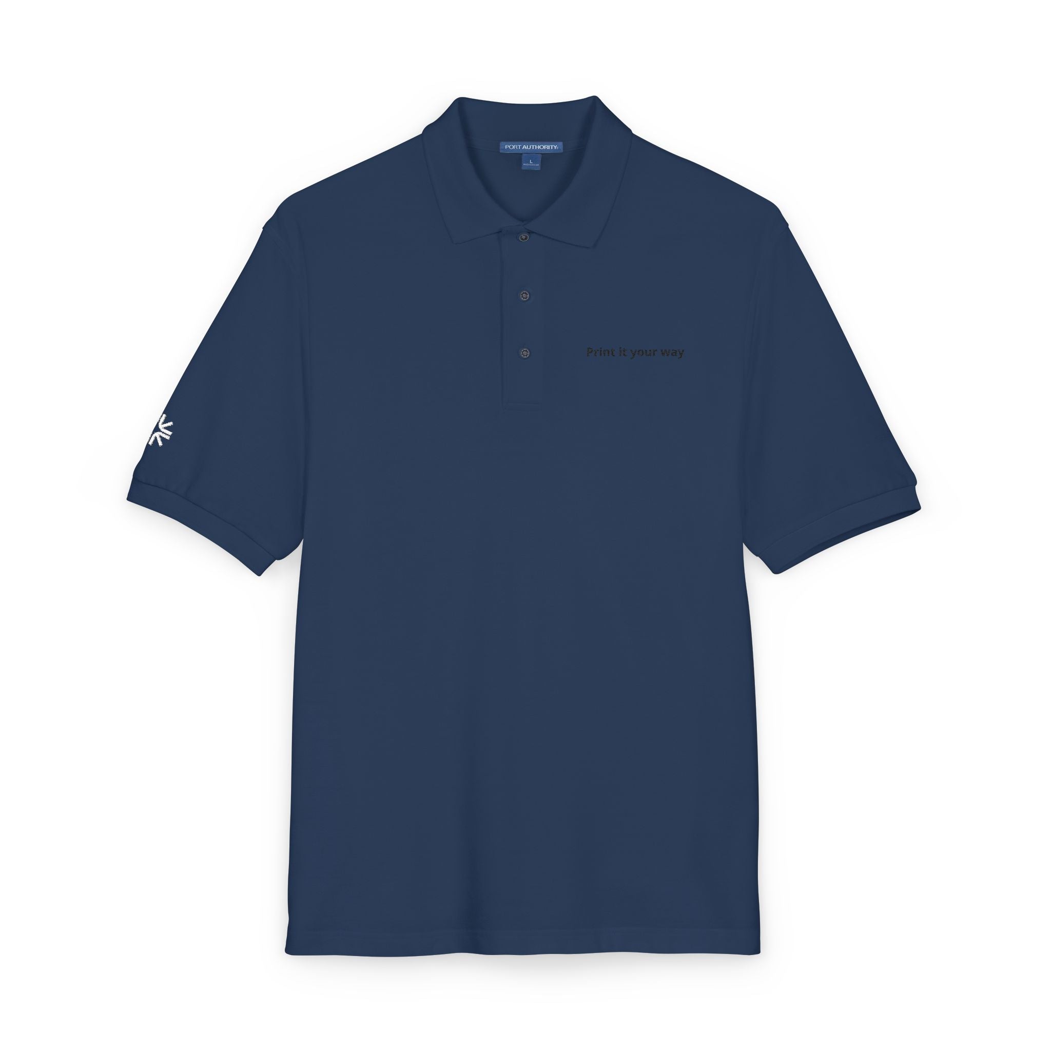 Embroidered Polo Shirt — Minimal "Point & Gaze Away" Chest Text