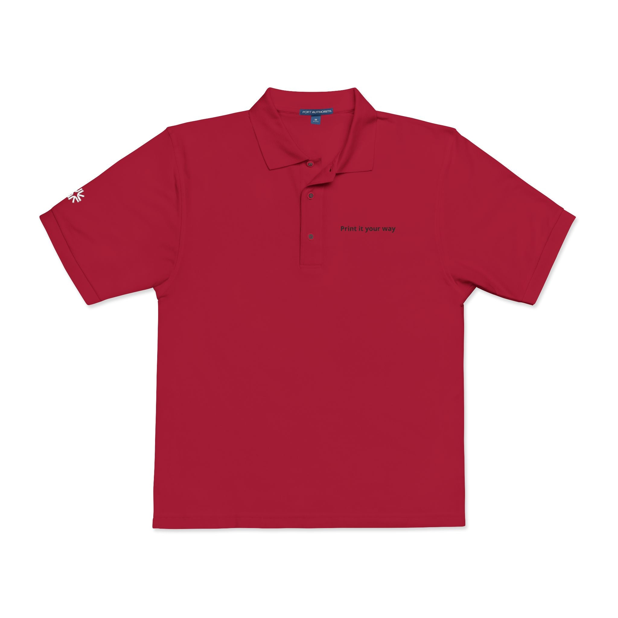 Embroidered Polo Shirt — Minimal "Point & Gaze Away" Chest Text