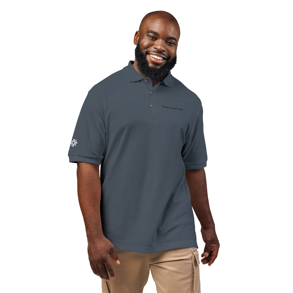 Embroidered Polo Shirt — Minimal "Point & Gaze Away" Chest Text