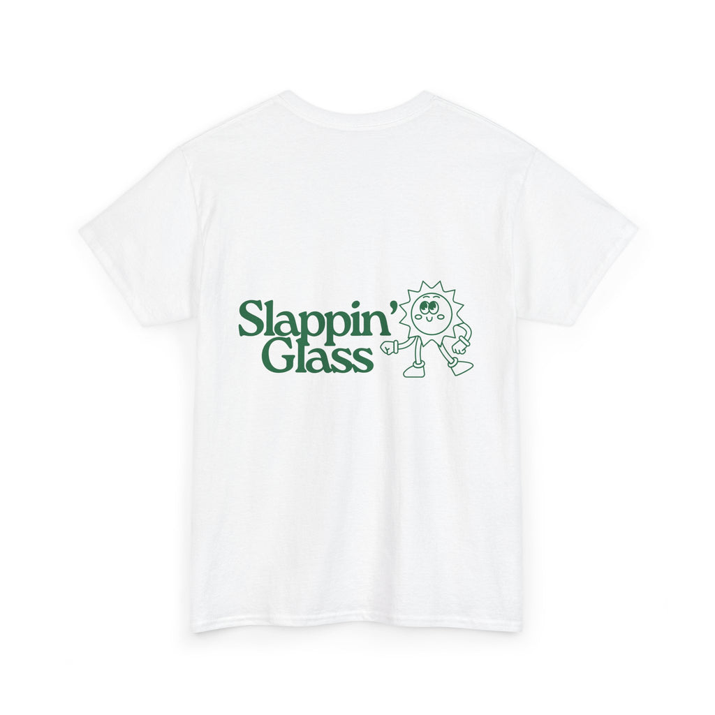 Slappin' Glass Logo Tee — Retro Sun Character Graphic T-Shirt