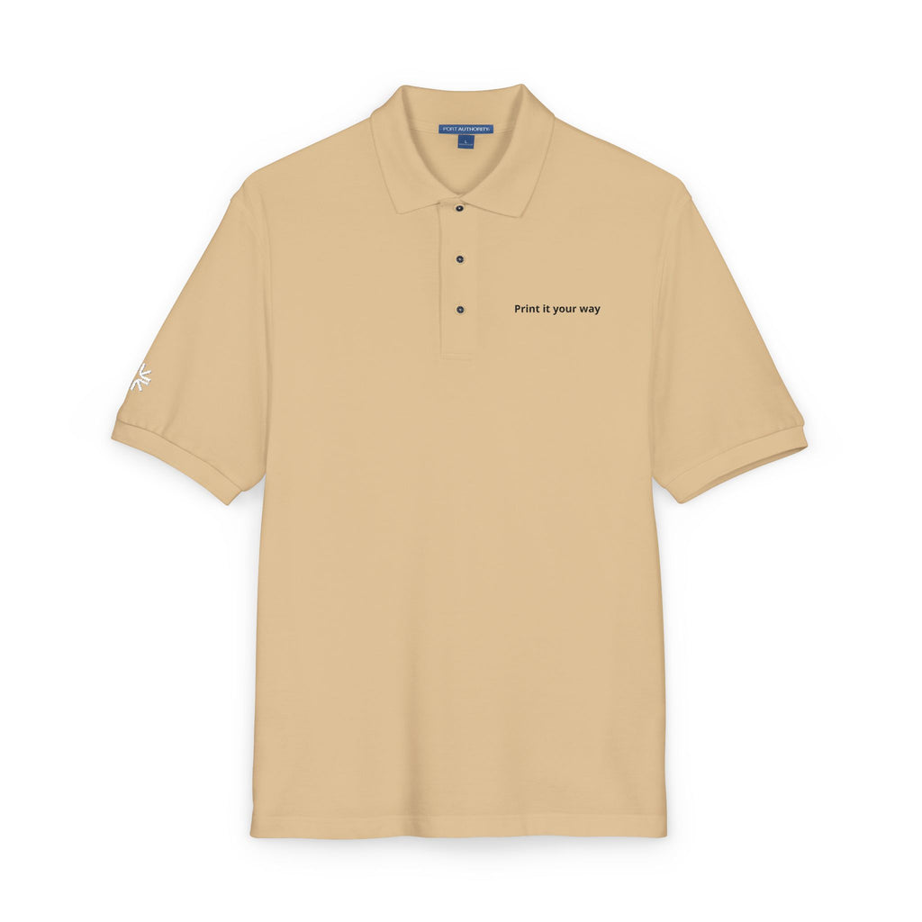 Embroidered Polo Shirt — Minimal "Point & Gaze Away" Chest Text