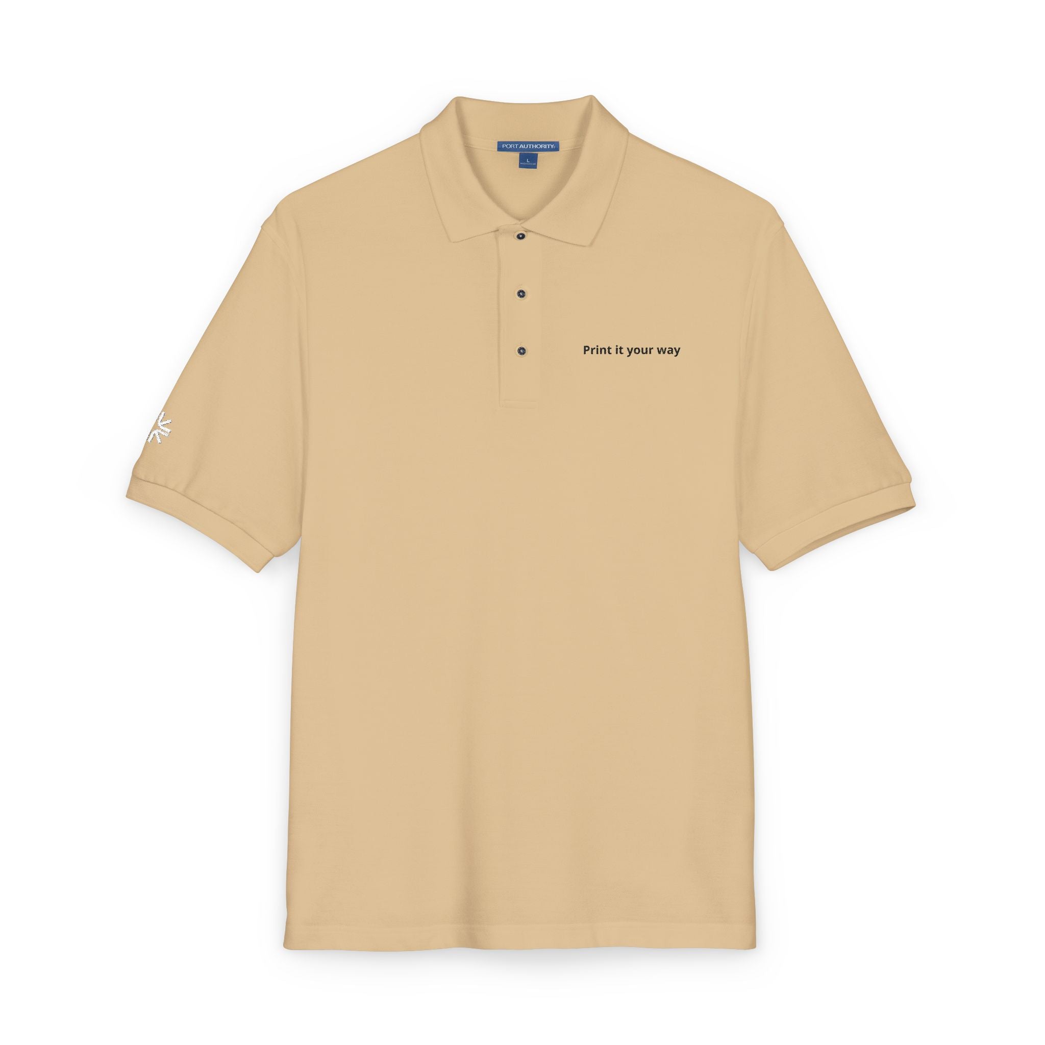 Embroidered Polo Shirt — Minimal "Point & Gaze Away" Chest Text
