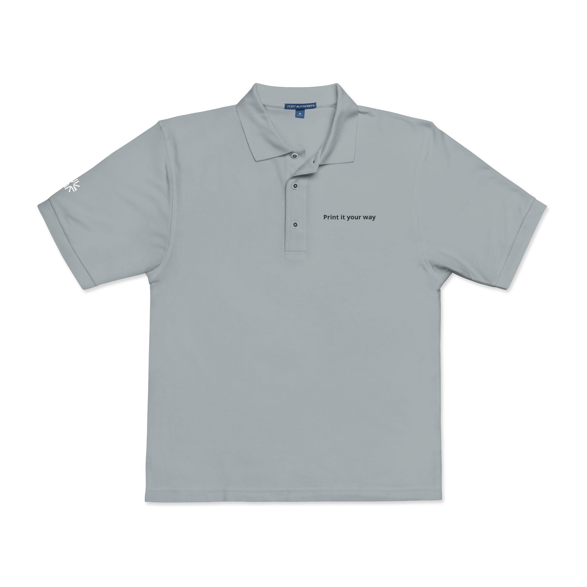 Embroidered Polo Shirt — Minimal "Point & Gaze Away" Chest Text