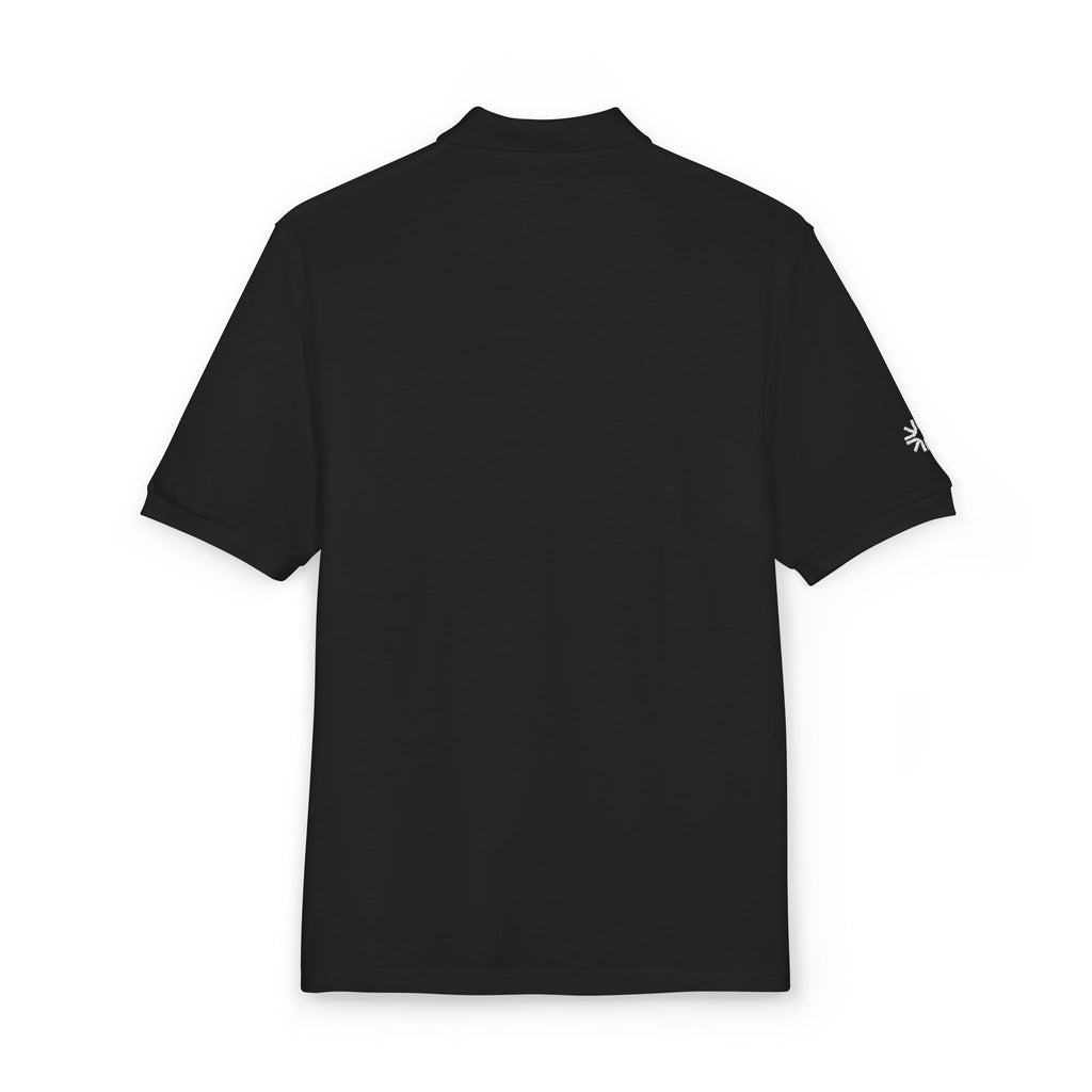 Embroidered Polo Shirt — Minimal "Point & Gaze Away" Chest Text
