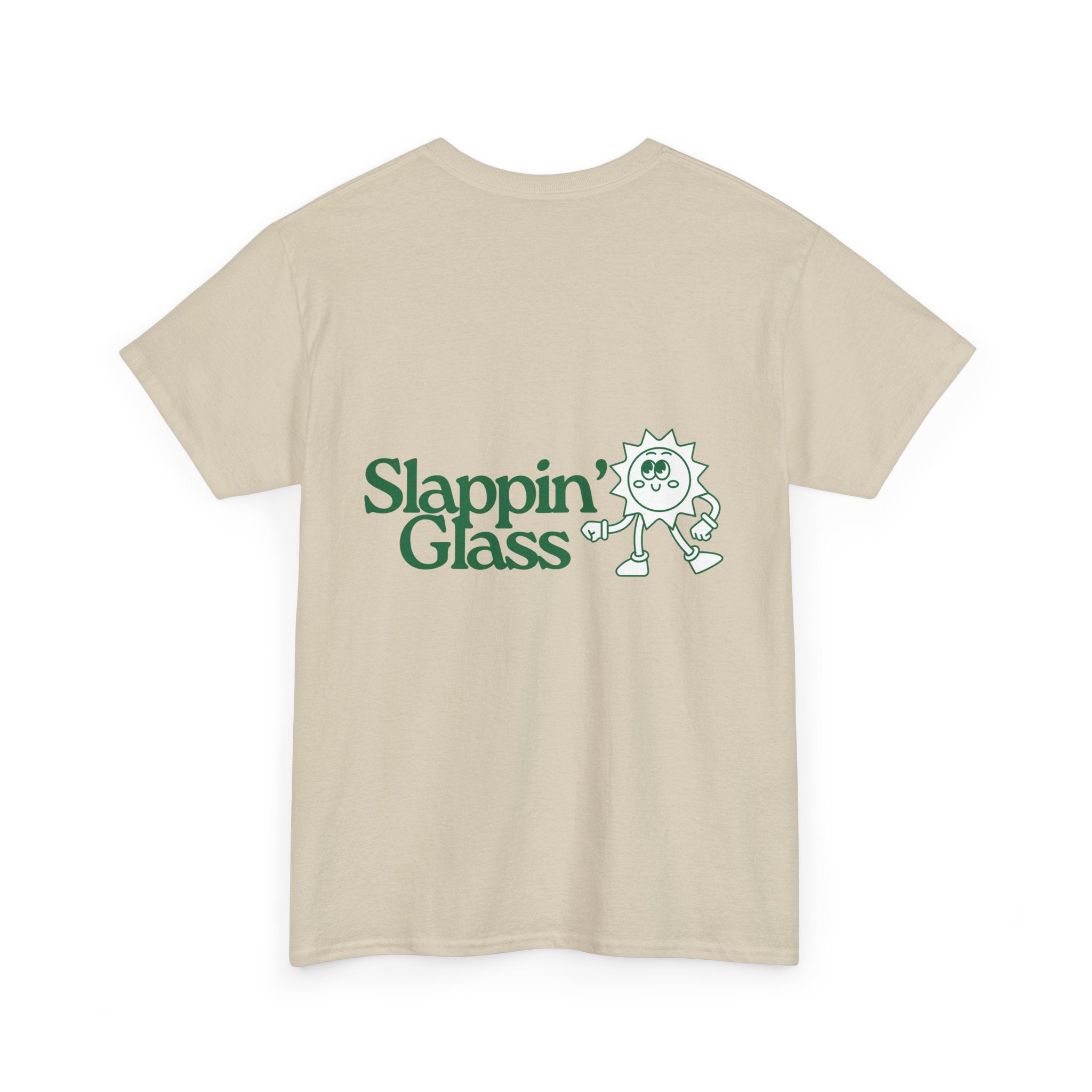 Slappin' Glass Logo Tee — Retro Sun Character Graphic T-Shirt