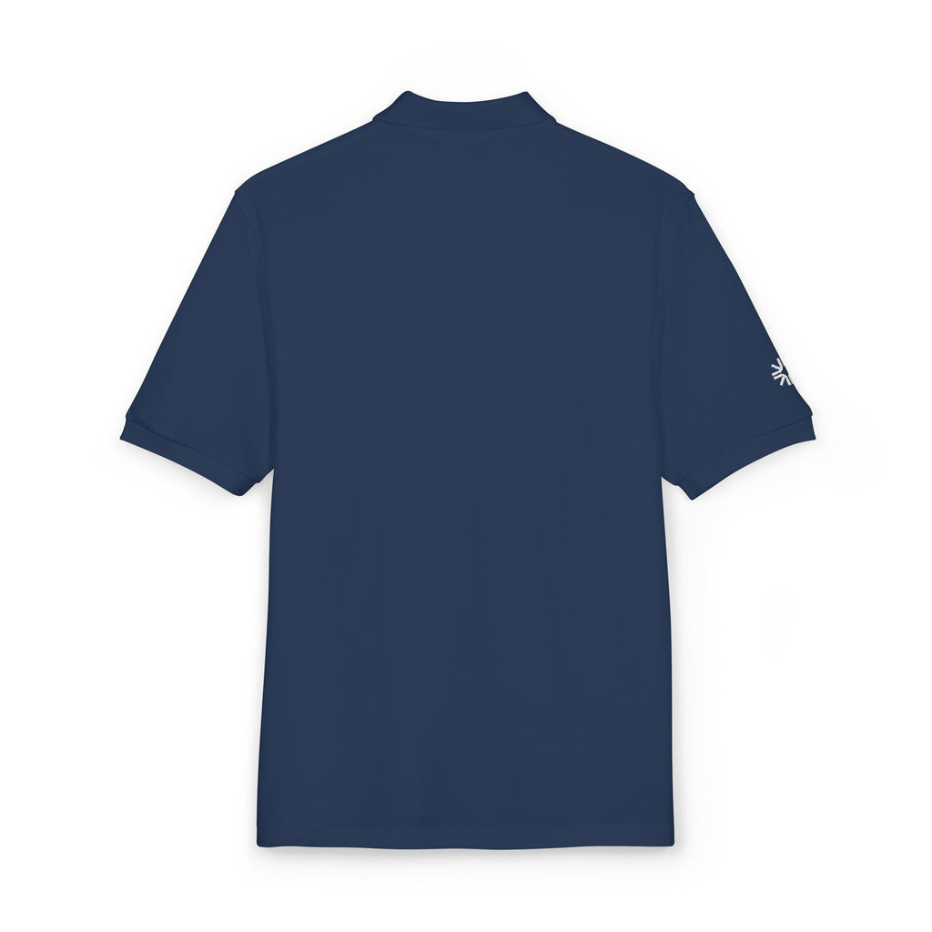 Embroidered Polo Shirt — Minimal "Point & Gaze Away" Chest Text