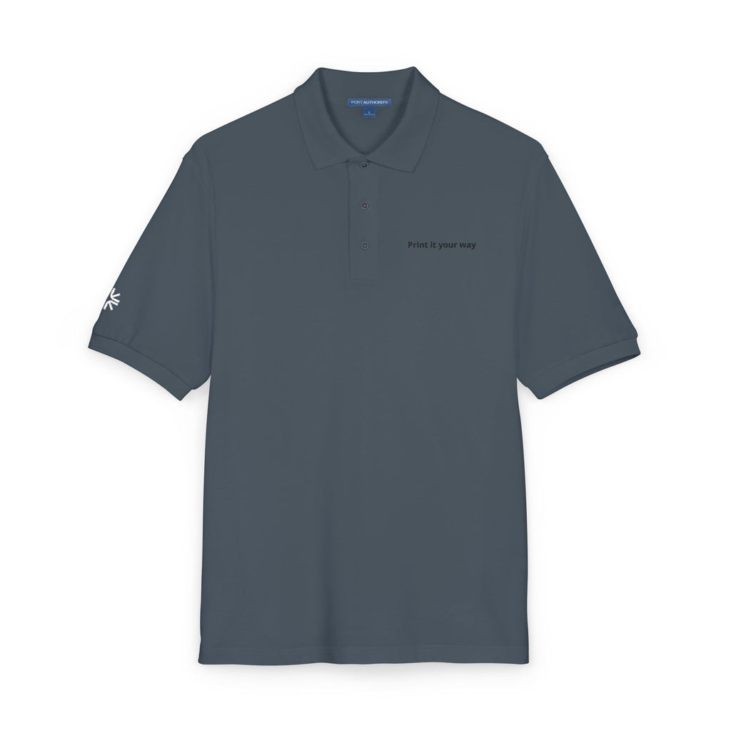 Embroidered Polo Shirt — Minimal "Point & Gaze Away" Chest Text