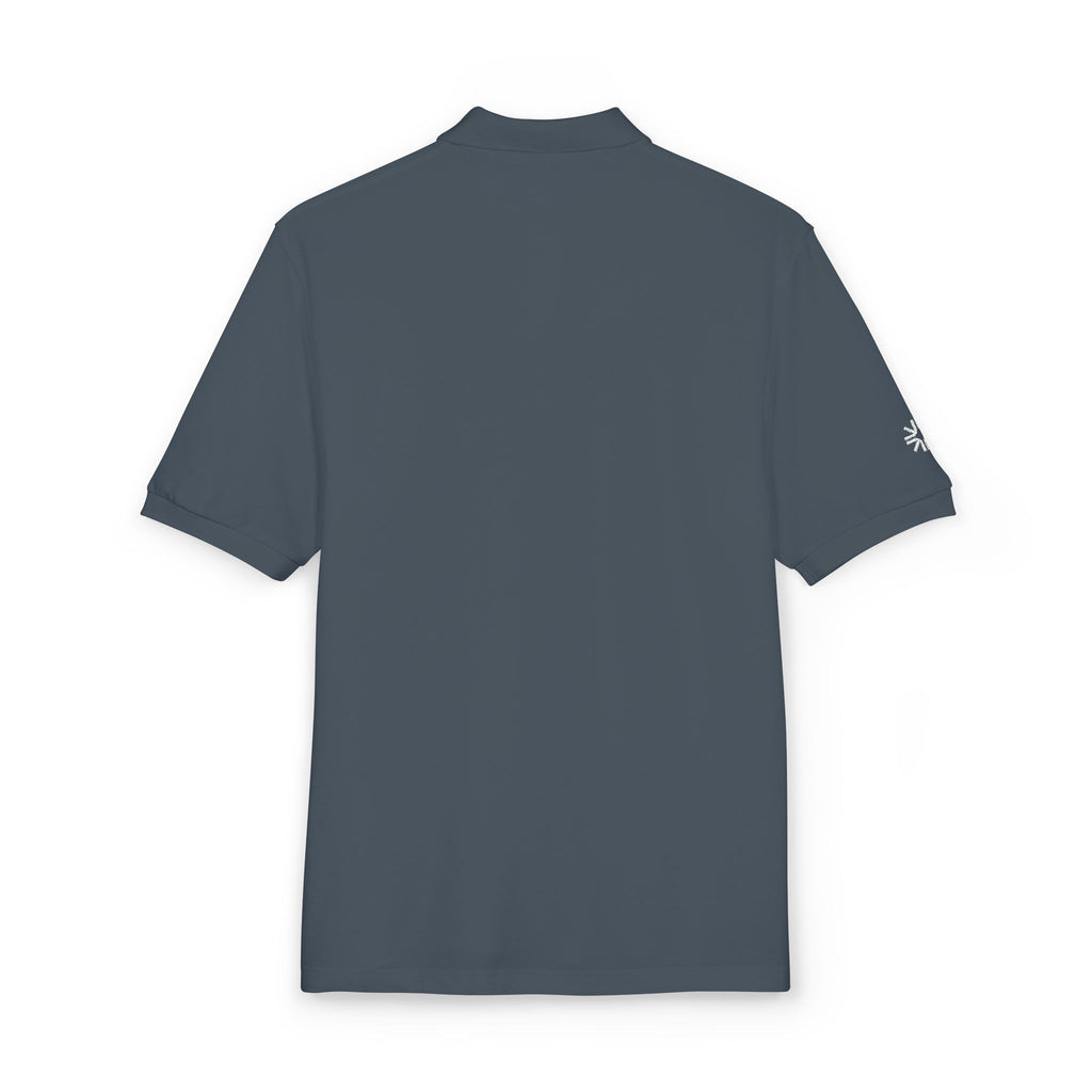 Embroidered Polo Shirt — Minimal "Point & Gaze Away" Chest Text