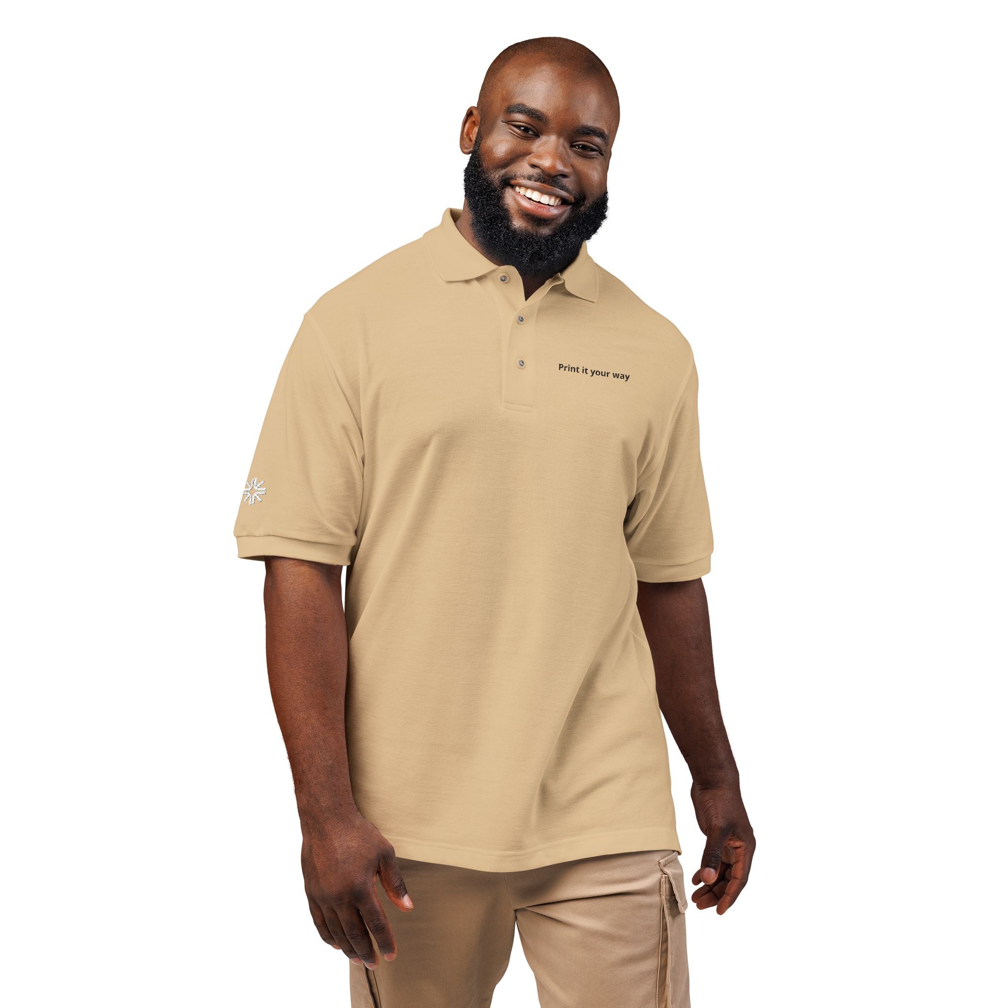 Embroidered Polo Shirt — Minimal "Point & Gaze Away" Chest Text