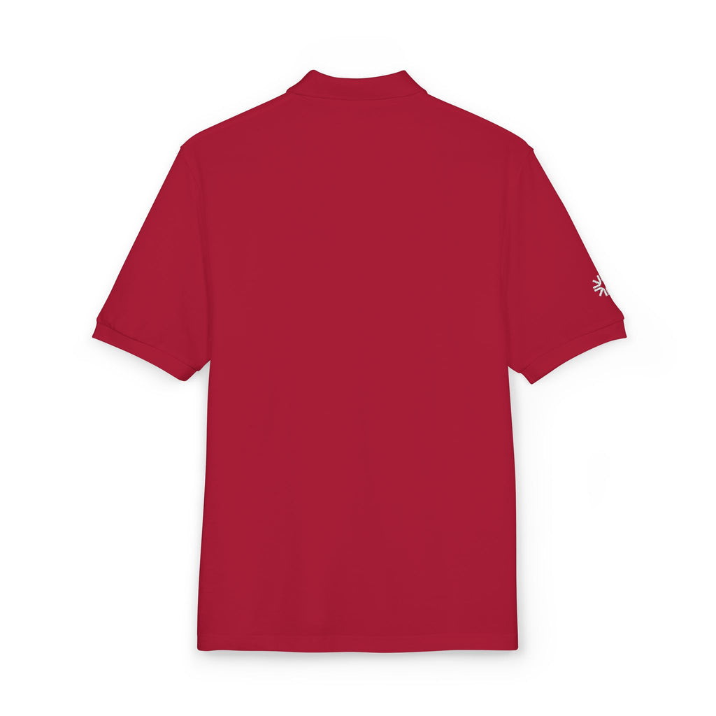 Embroidered Polo Shirt — Minimal "Point & Gaze Away" Chest Text