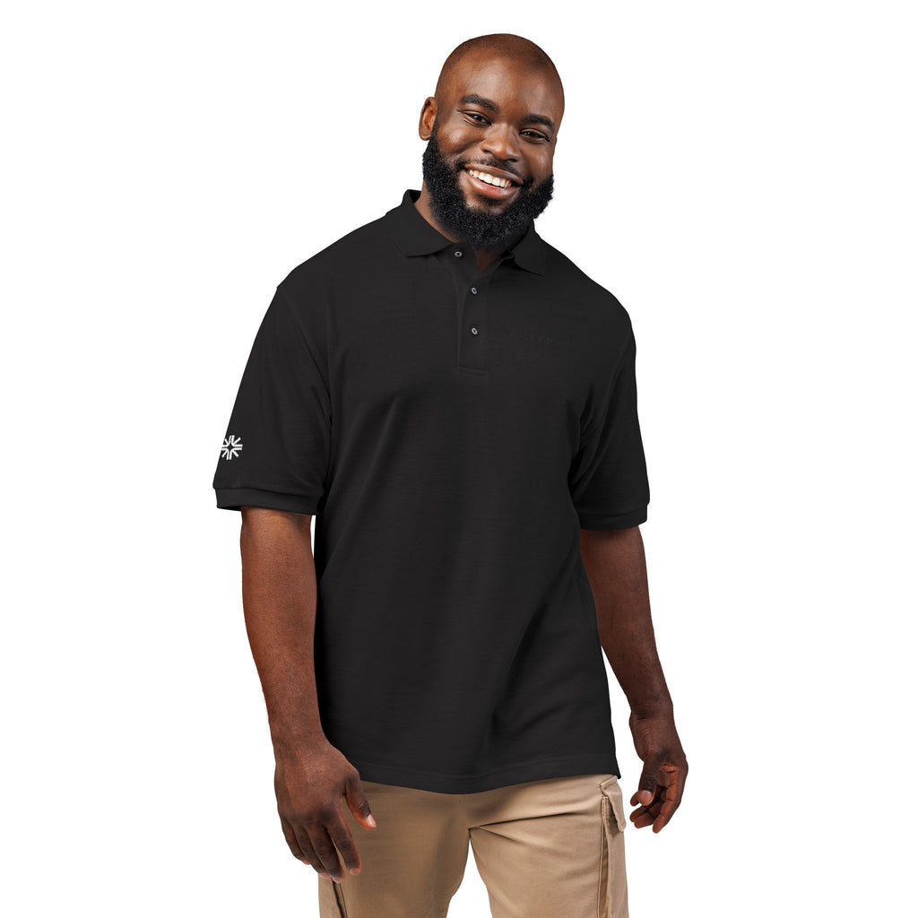 Embroidered Polo Shirt — Minimal "Point & Gaze Away" Chest Text