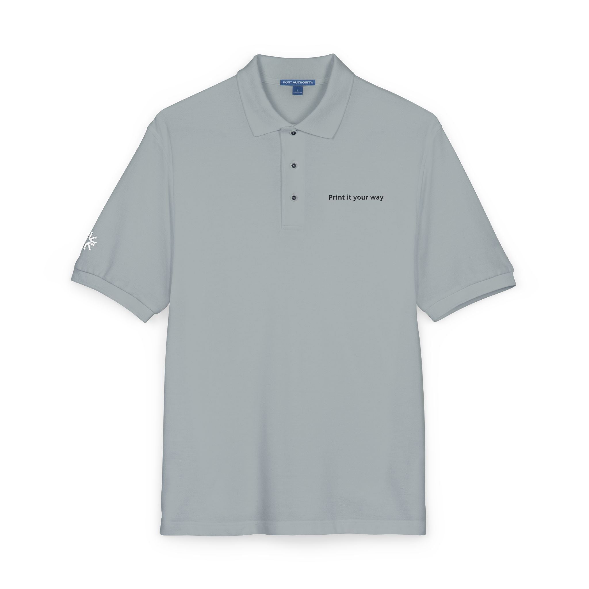 Embroidered Polo Shirt — Minimal "Point & Gaze Away" Chest Text