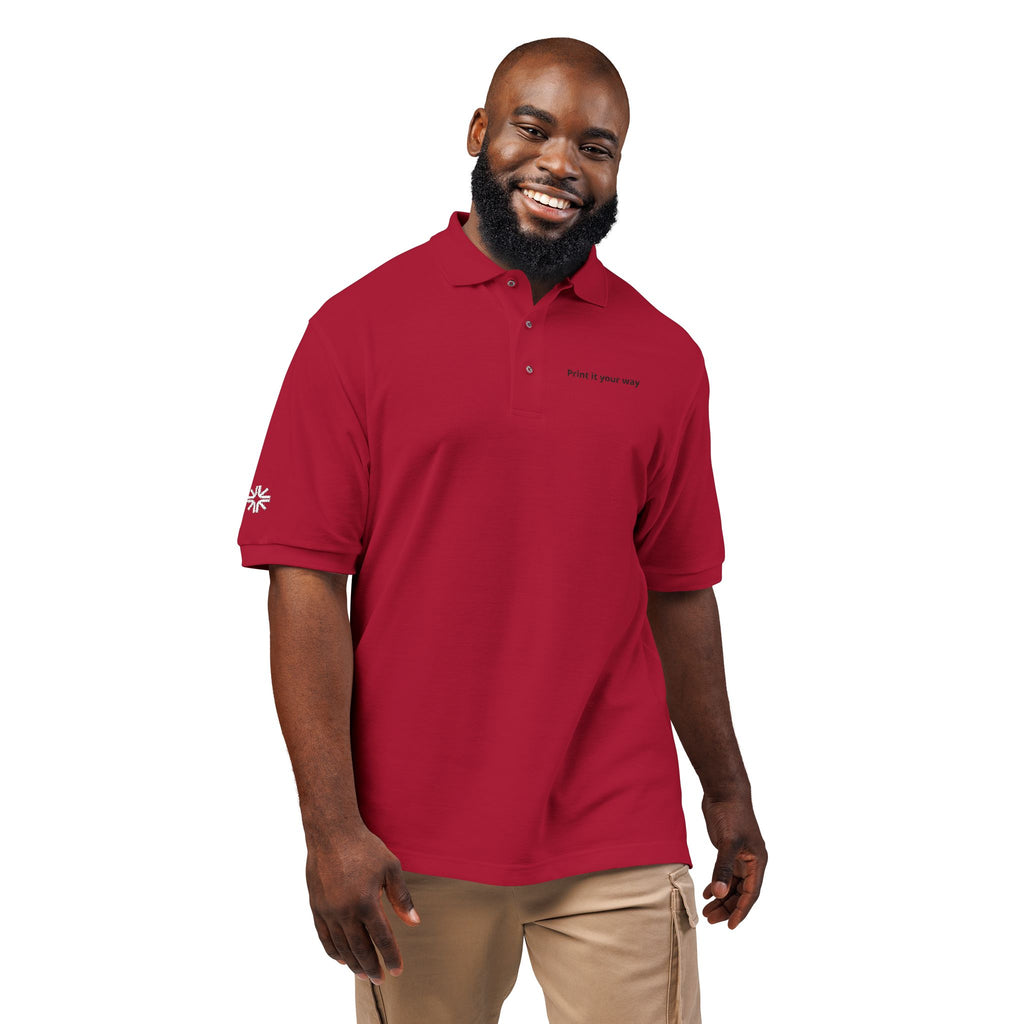 Embroidered Polo Shirt — Minimal "Point & Gaze Away" Chest Text