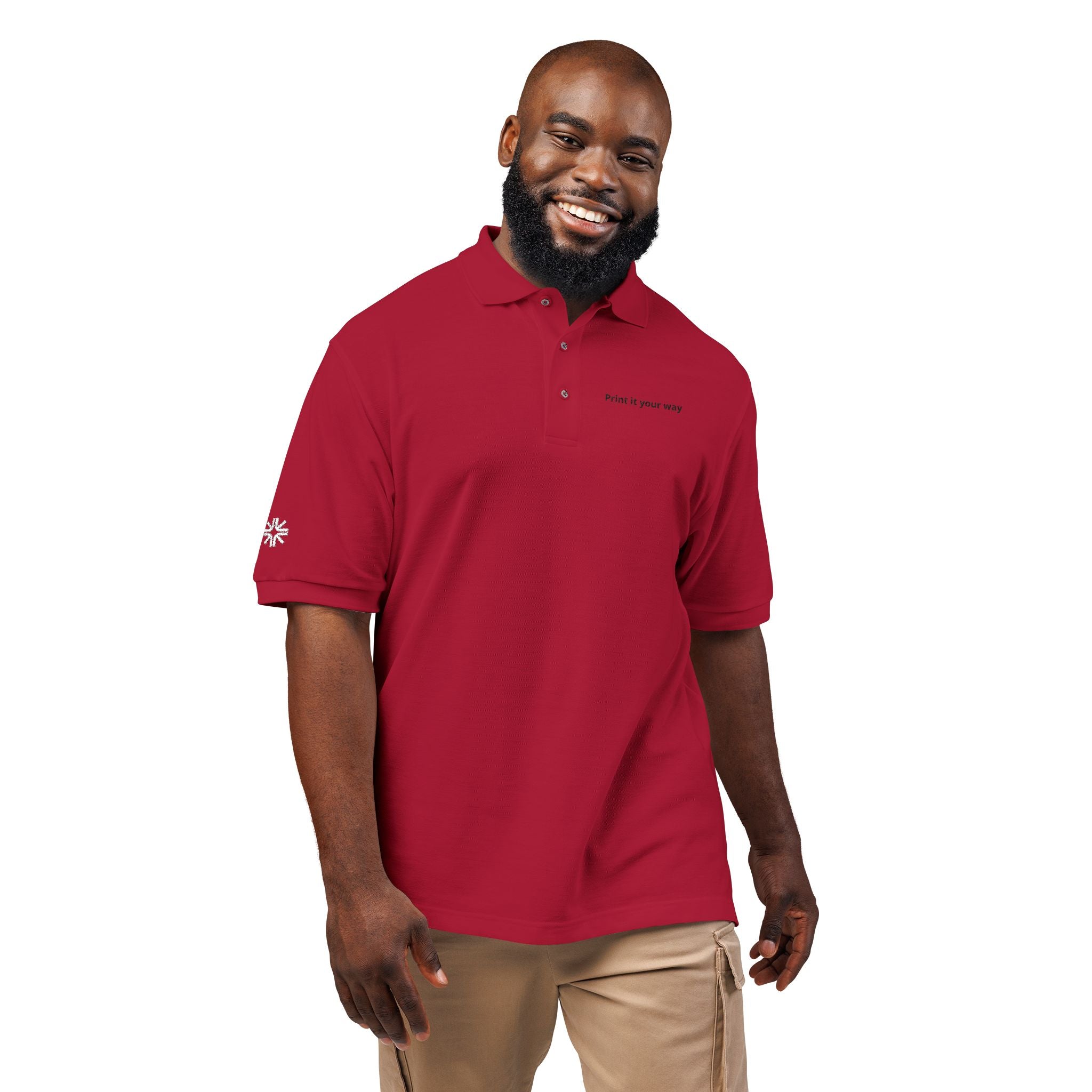 Embroidered Polo Shirt — Minimal "Point & Gaze Away" Chest Text