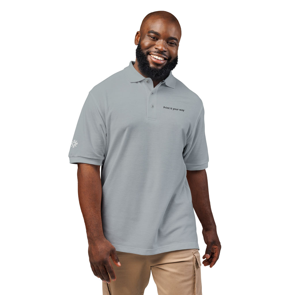 Embroidered Polo Shirt — Minimal "Point & Gaze Away" Chest Text