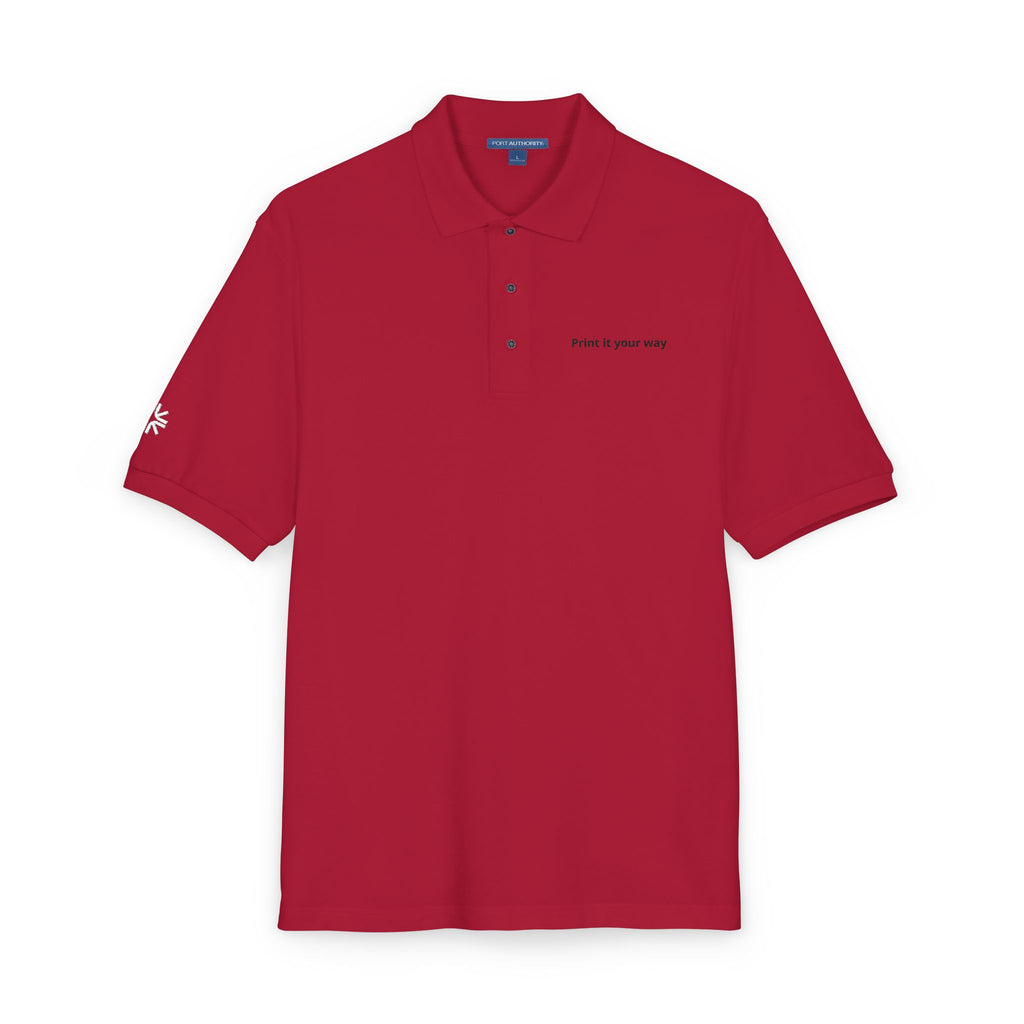 Embroidered Polo Shirt — Minimal "Point & Gaze Away" Chest Text