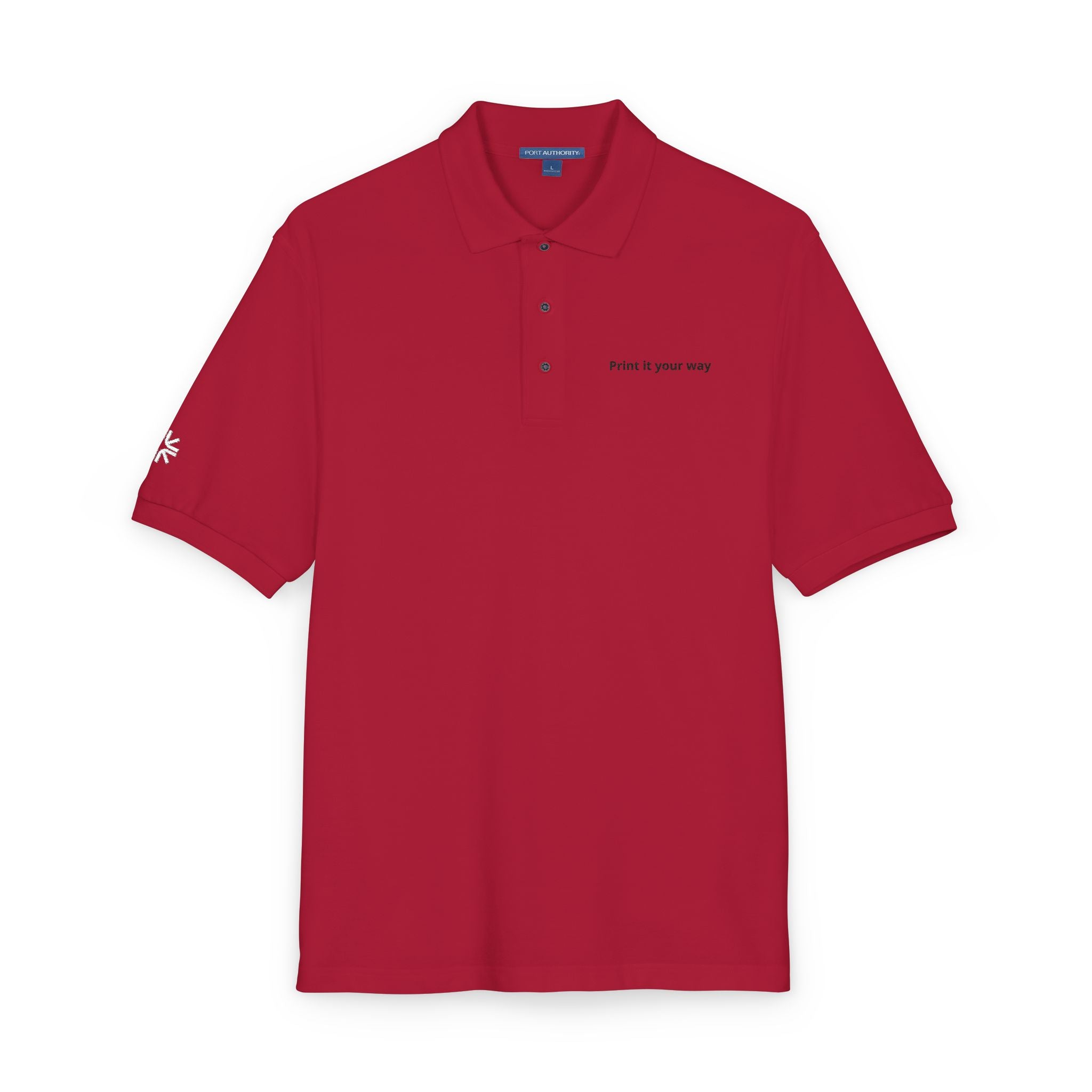 Embroidered Polo Shirt — Minimal "Point & Gaze Away" Chest Text