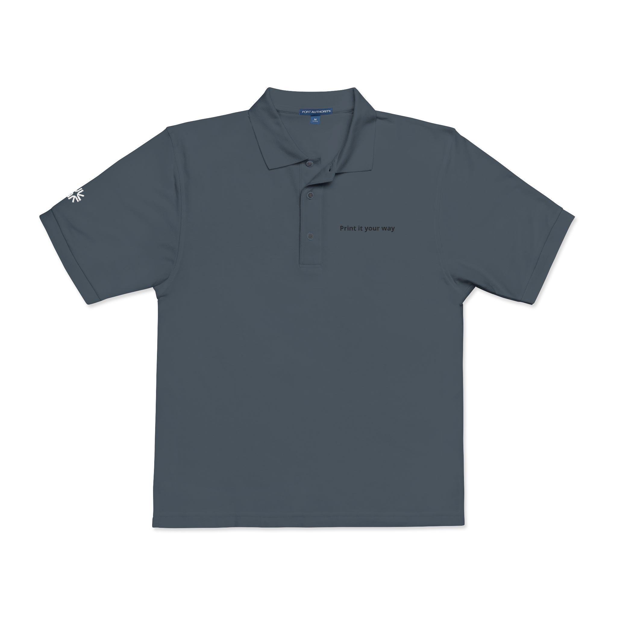 Embroidered Polo Shirt — Minimal "Point & Gaze Away" Chest Text