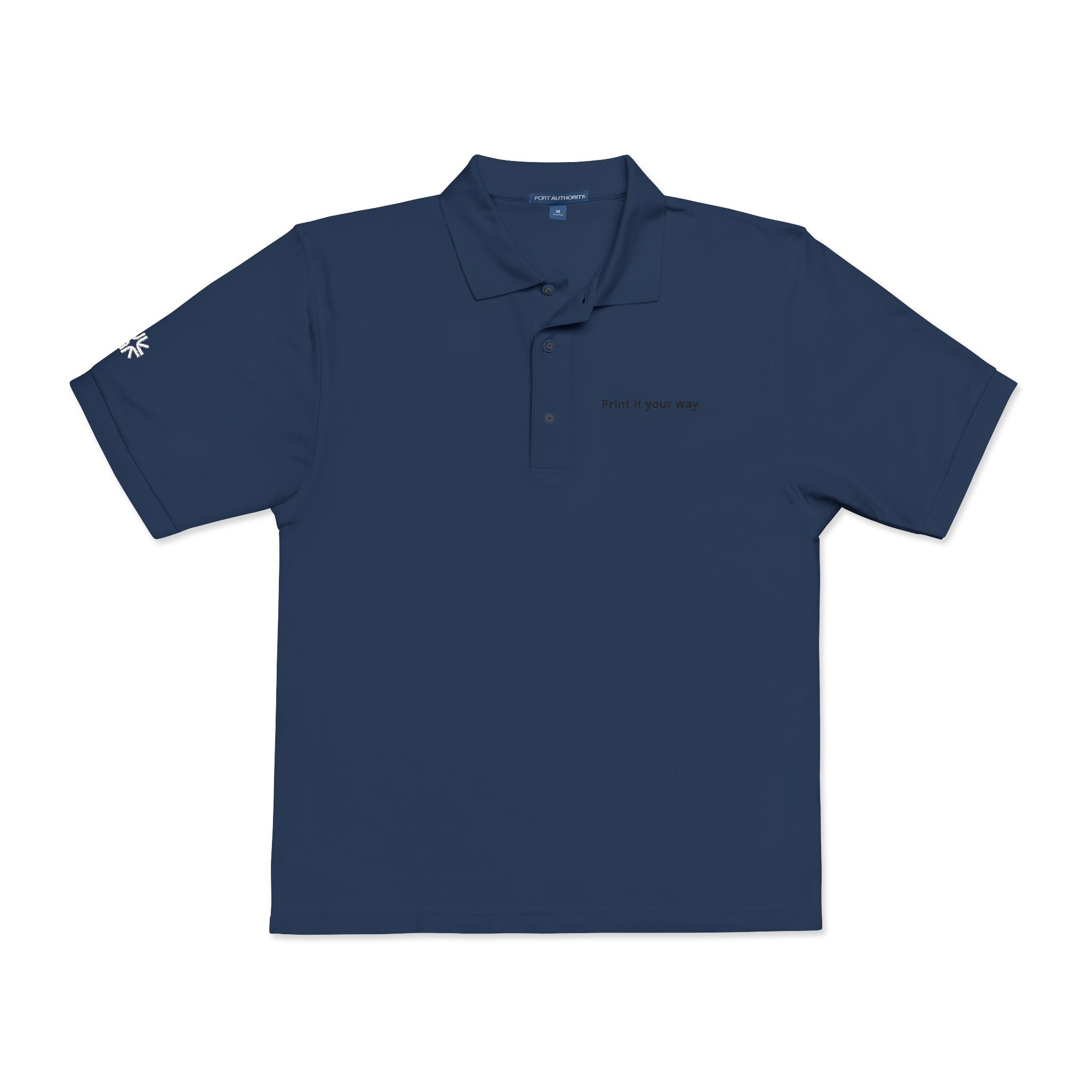 Embroidered Polo Shirt — Minimal "Point & Gaze Away" Chest Text