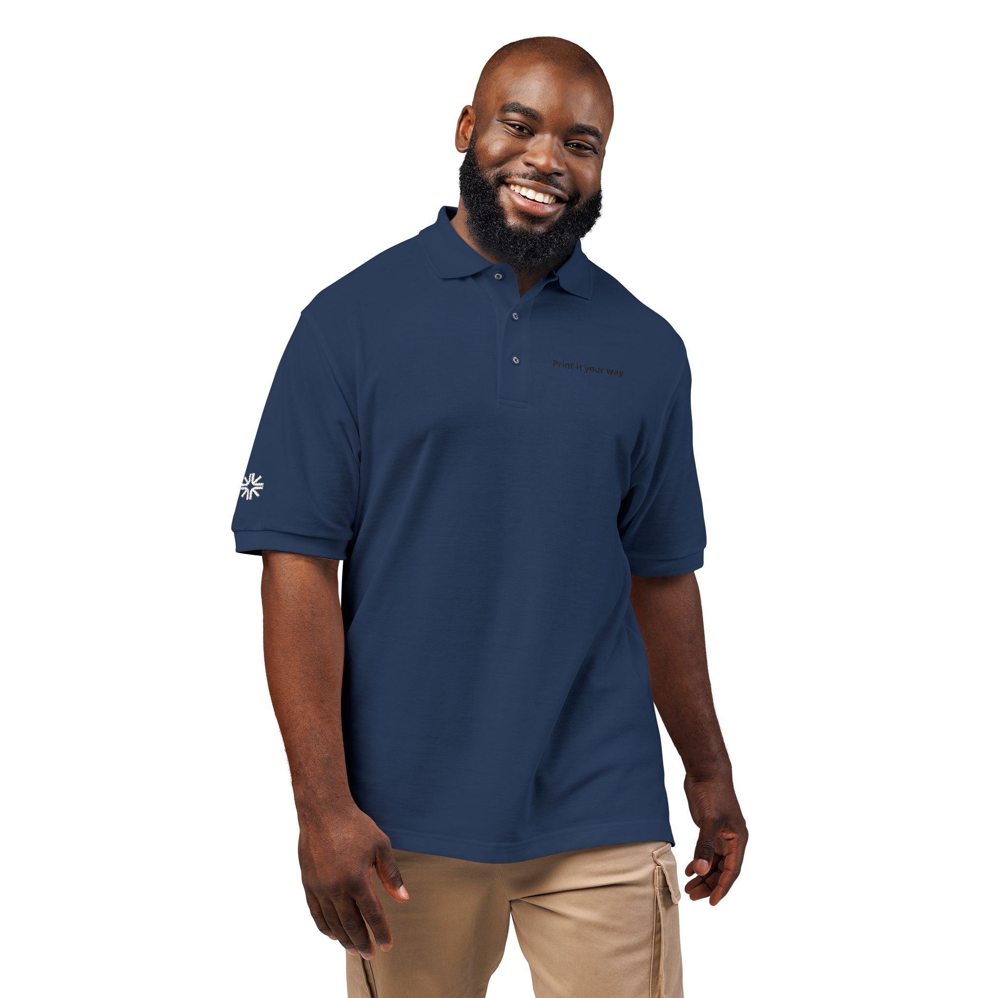 Embroidered Polo Shirt — Minimal "Point & Gaze Away" Chest Text